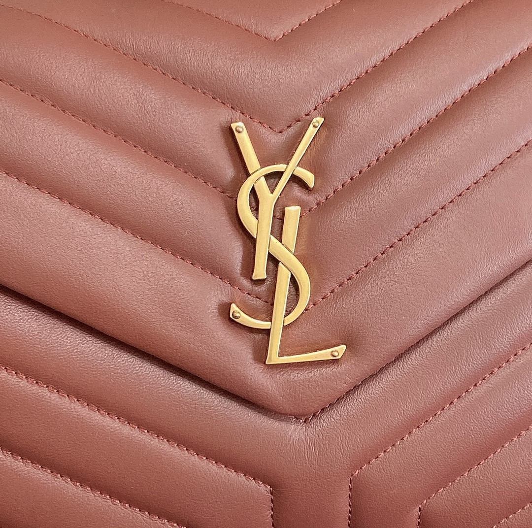 Y51 LOULOU MEDIUM IN QUILTED LEATHER LIGHT RED 12.5 X 8.6 X 3.5 INCHES