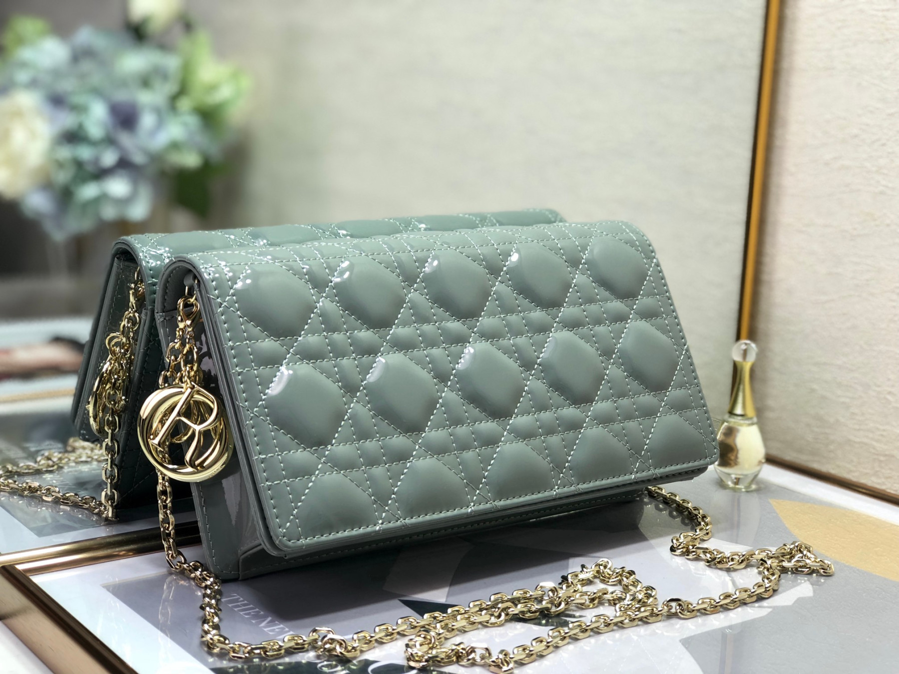 Lady D10r Pouch  Cloud Blue Cannage 8.5 x 4.5 x 1 inches