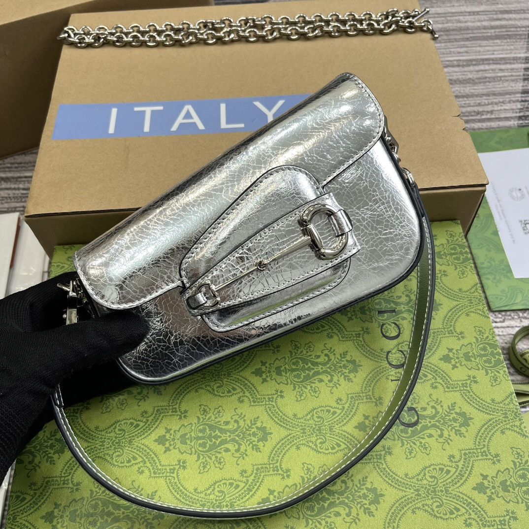 Gvc*1 HORSEBIT 1955 MINI SHOULDER BAG SILVER 7.7"W x 5-3.1"H x 2.4-1.2"D