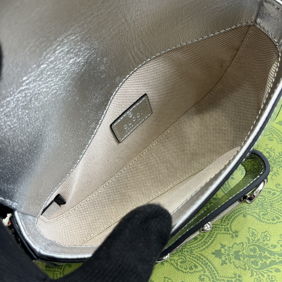 Gvc*1 HORSEBIT 1955 MINI SHOULDER BAG SILVER 7.7"W x 5-3.1"H x 2.4-1.2"D