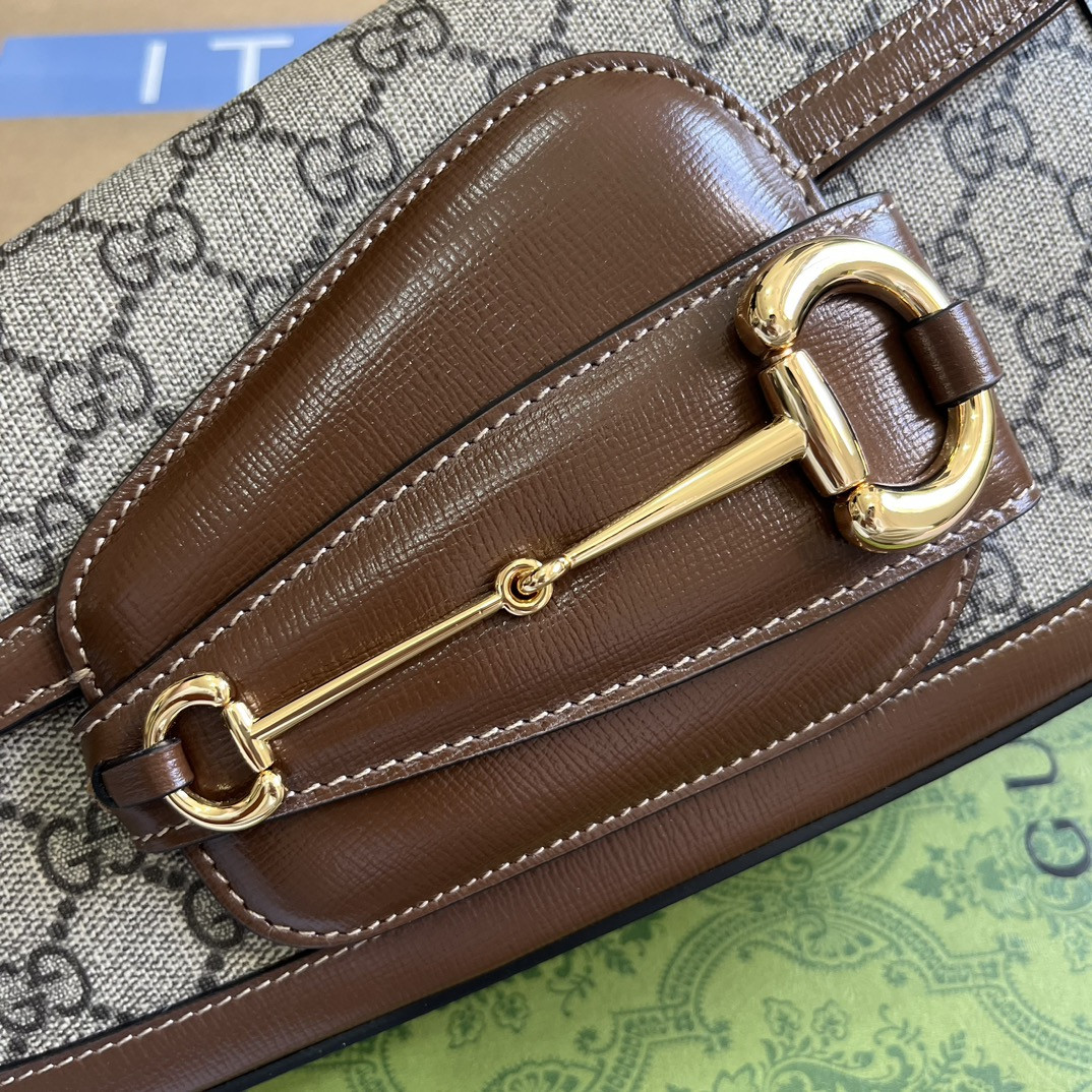 Gvc*1 HORSEBIT 1955 SMALL SHOULDER BAG Beige Brown 10.4"W x 6.7-4.1"H x 3.1-1.6"D