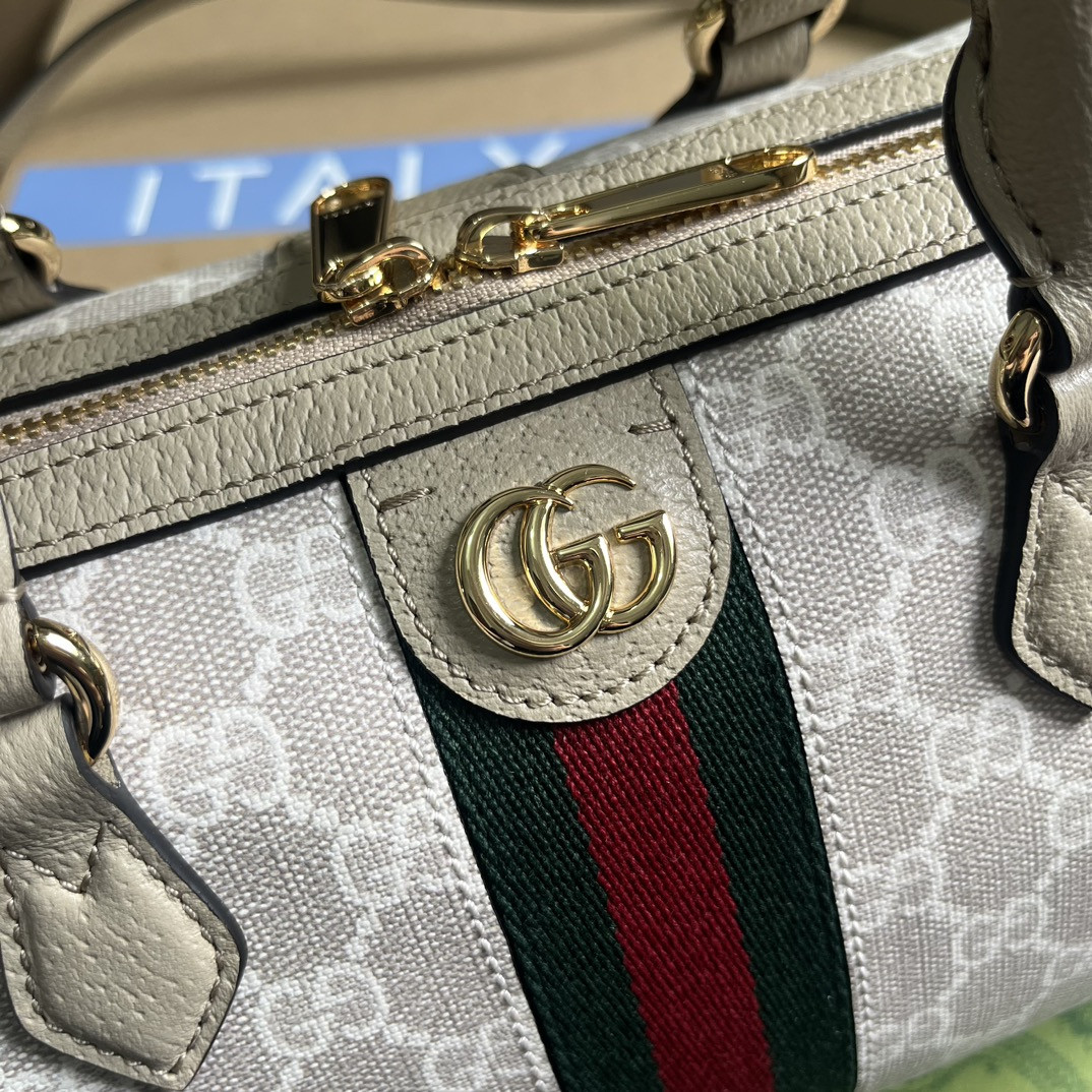 Gvc*1 OPHIDIA GG MINI TOP HANDLE BAG Beige and white 8.4"W x 5.5"H x 4.5"D