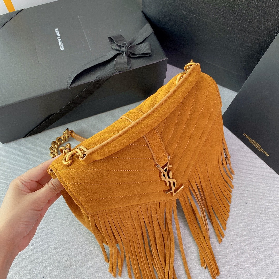 Y51 COLLEGE MEDIUM IN QUILTED SUEDE ORANGE 9.4 X 6.6 X 2.5 INCHES