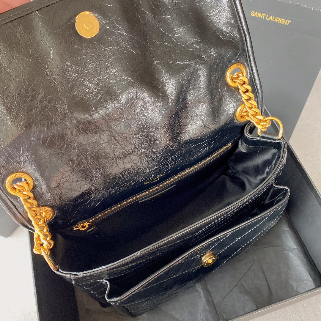 Y51 NIKI MEDIUM IN VINTAGE LEATHER BLACK 11 X 7.8 X 3.3 INCHES