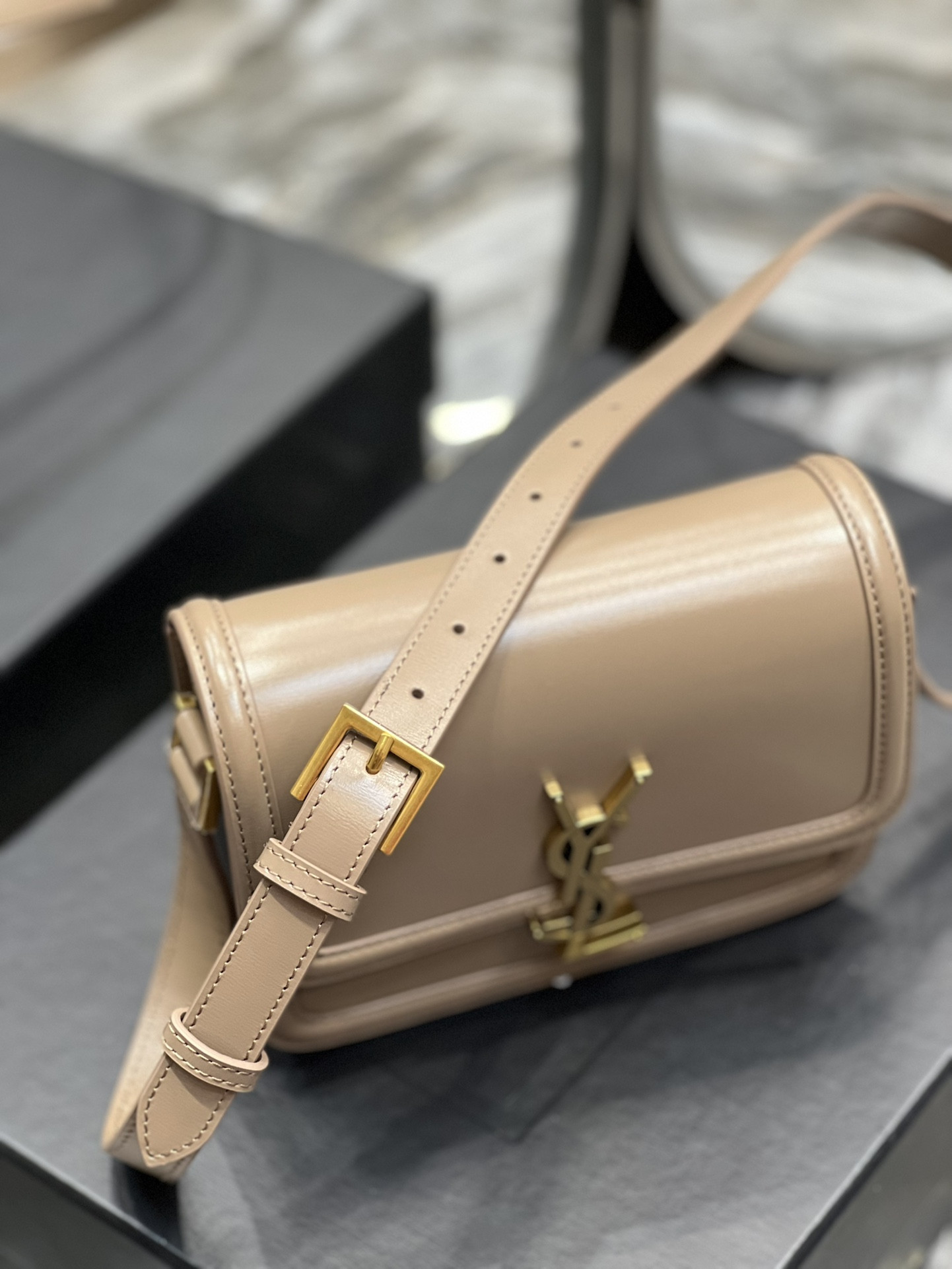 Y51 SOLFERINO SMALL SATCHEL IN BOX Sa1nt Lau*nt PINK 7.4 X 5.1 X 1.9 INCHES