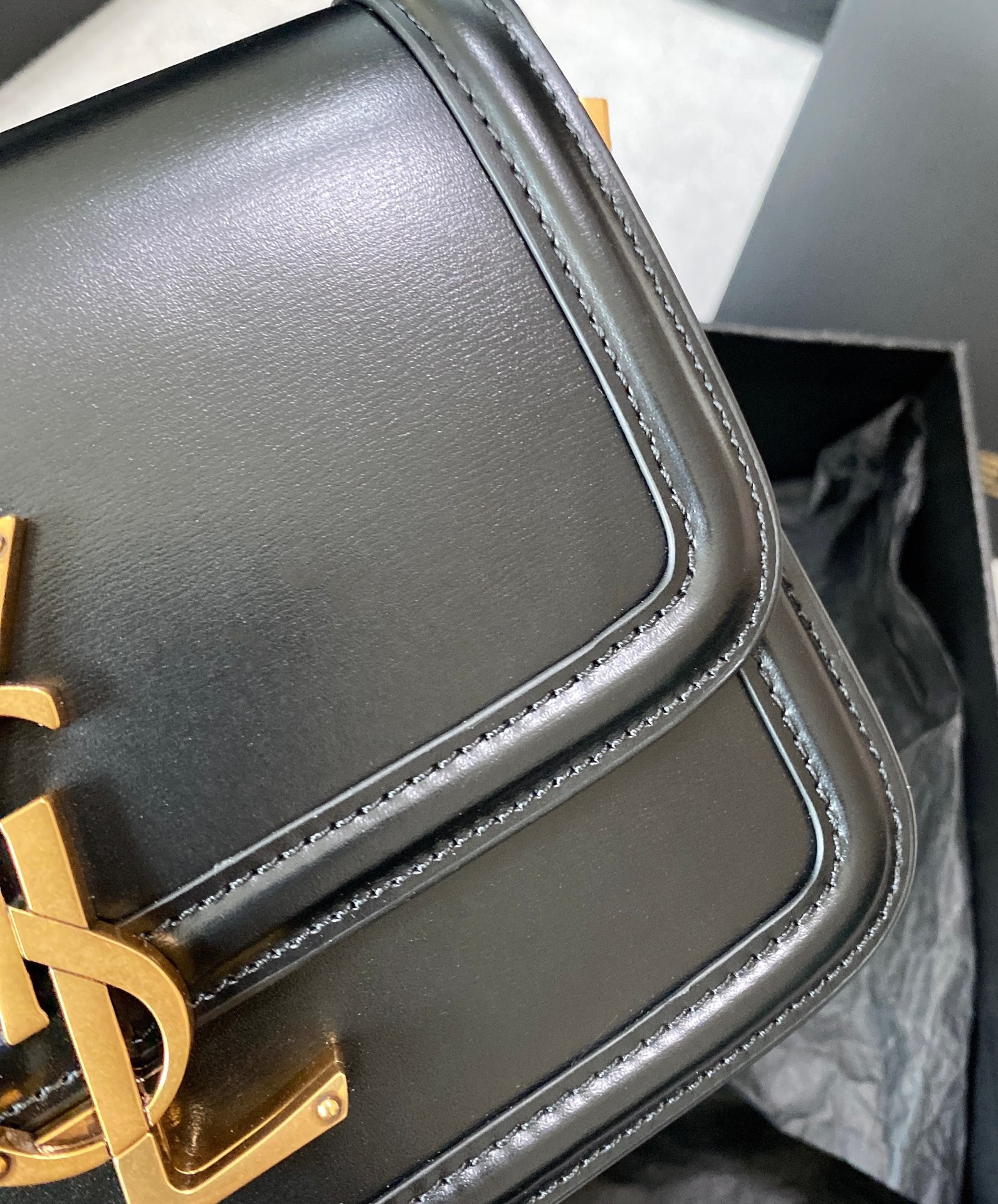 Y51 SOLFERINO SMALL SATCHEL IN BOX Sa1nt Lau*nt BLACK 7.4 X 5.1 X 1.9 INCHES