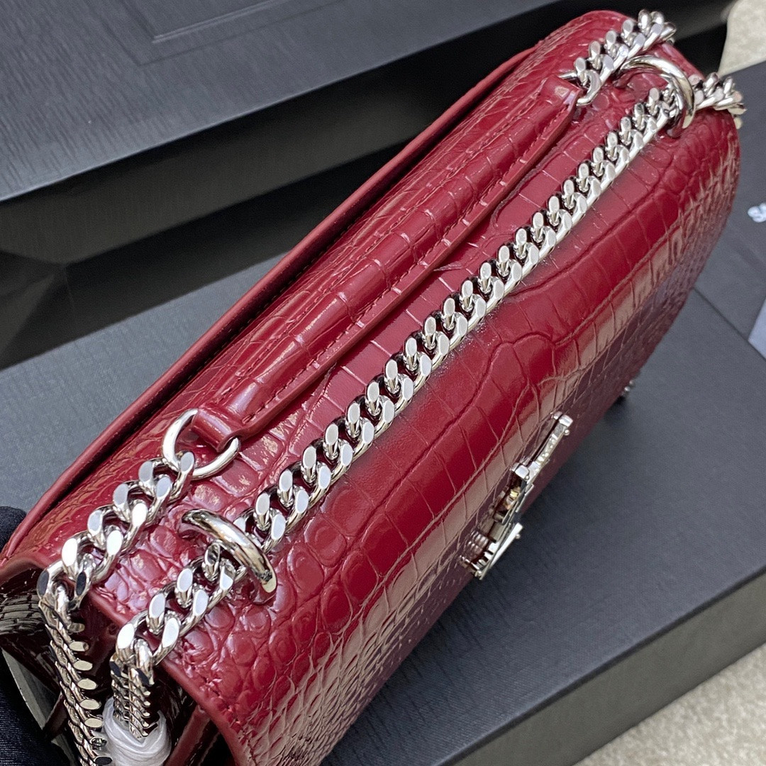 Y51 SUNSET MEDIUM IN CROCODILE-EMBOSSED LEATHER RED VELVET 8 X 6.2 X 2.5 INCHES