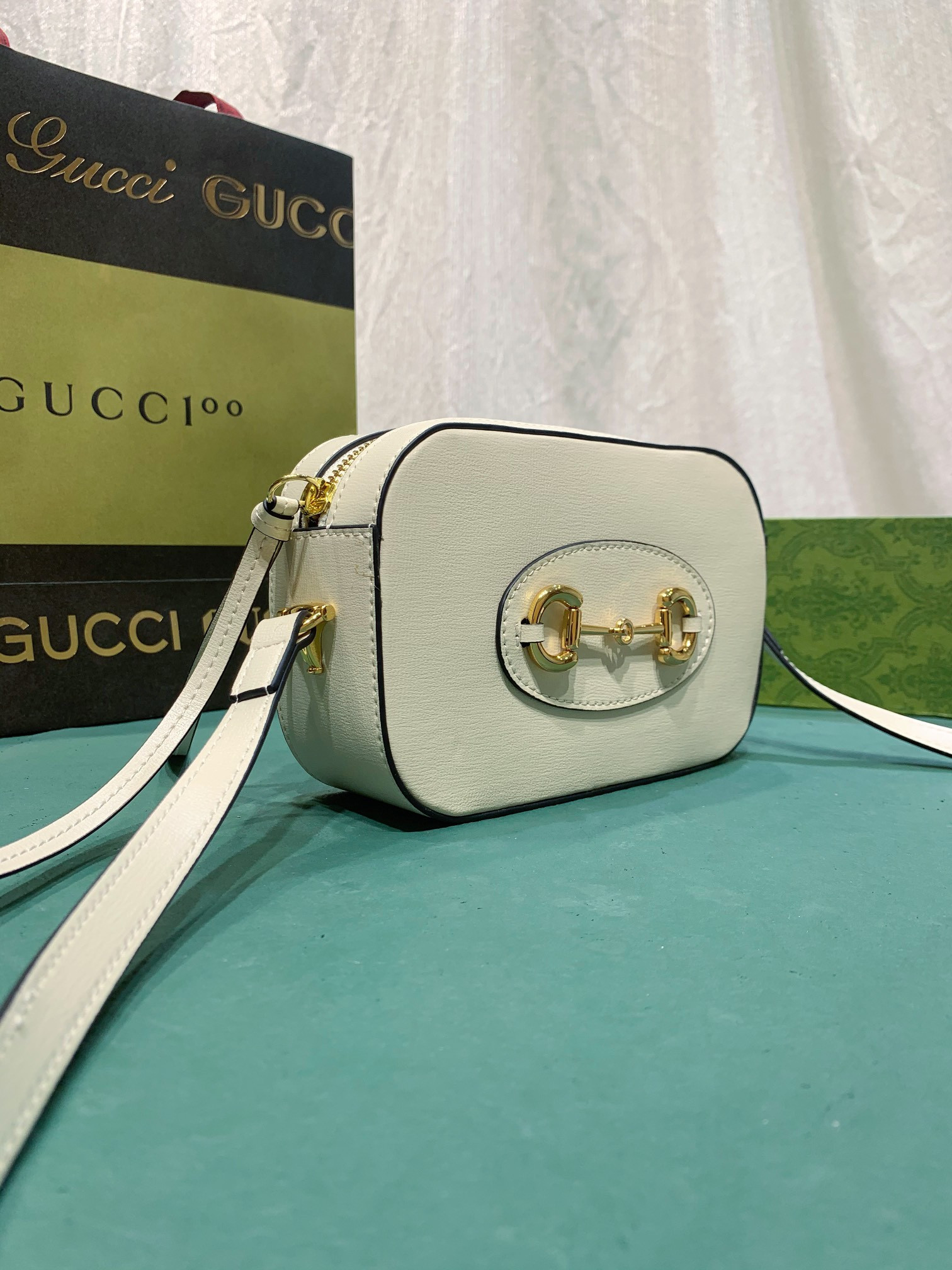 Gvc*1 HORSEBIT 1955 SMALL SHOULDER BAG WHITE 7.9"W x 5.1"H x 2.4"D