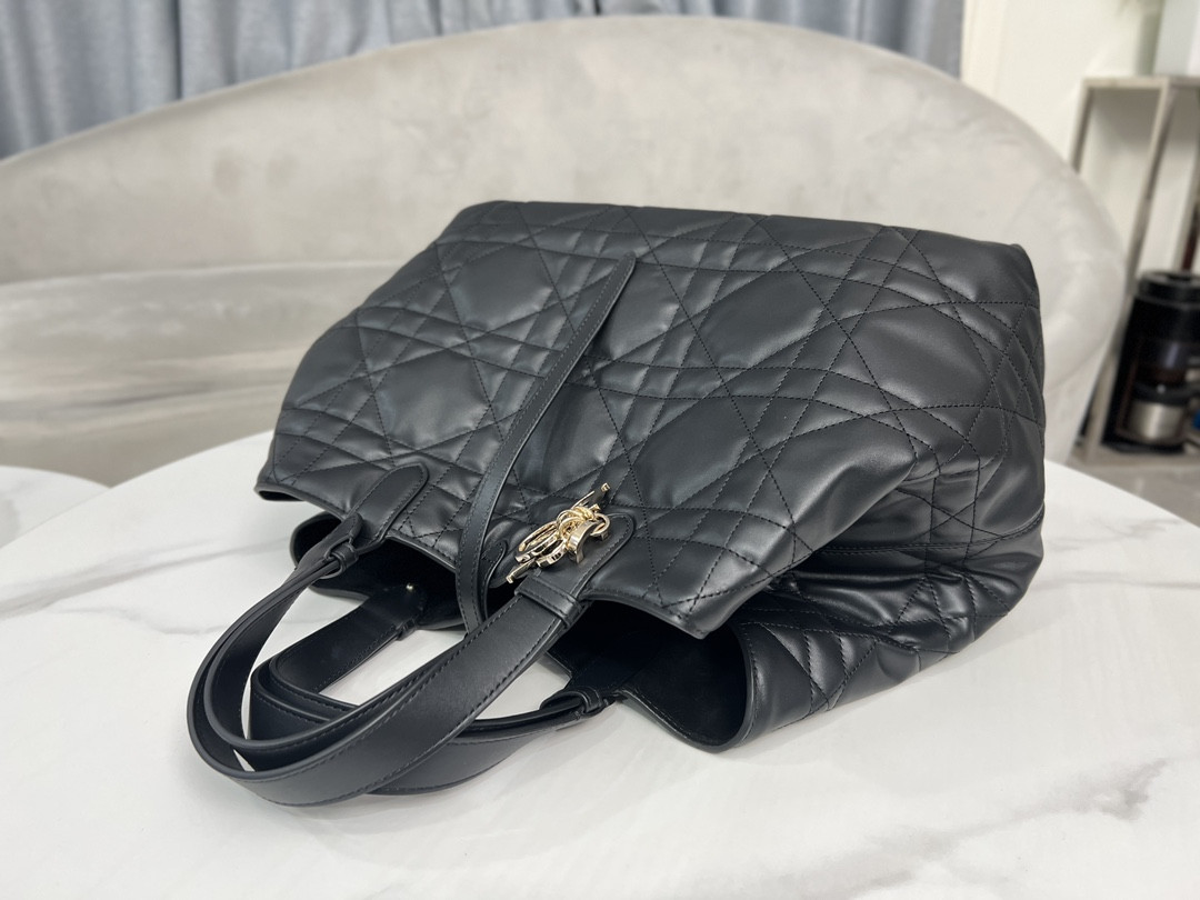 Large D10r Toujours Bag Black Macrocannage Calfskin 14.5 x 10.5 x 8.5 inches