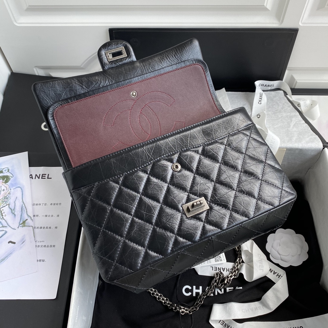 Ch**el LARGE 2.55 HANDBAG Black 7.6 × 10.9 × 2.9 in