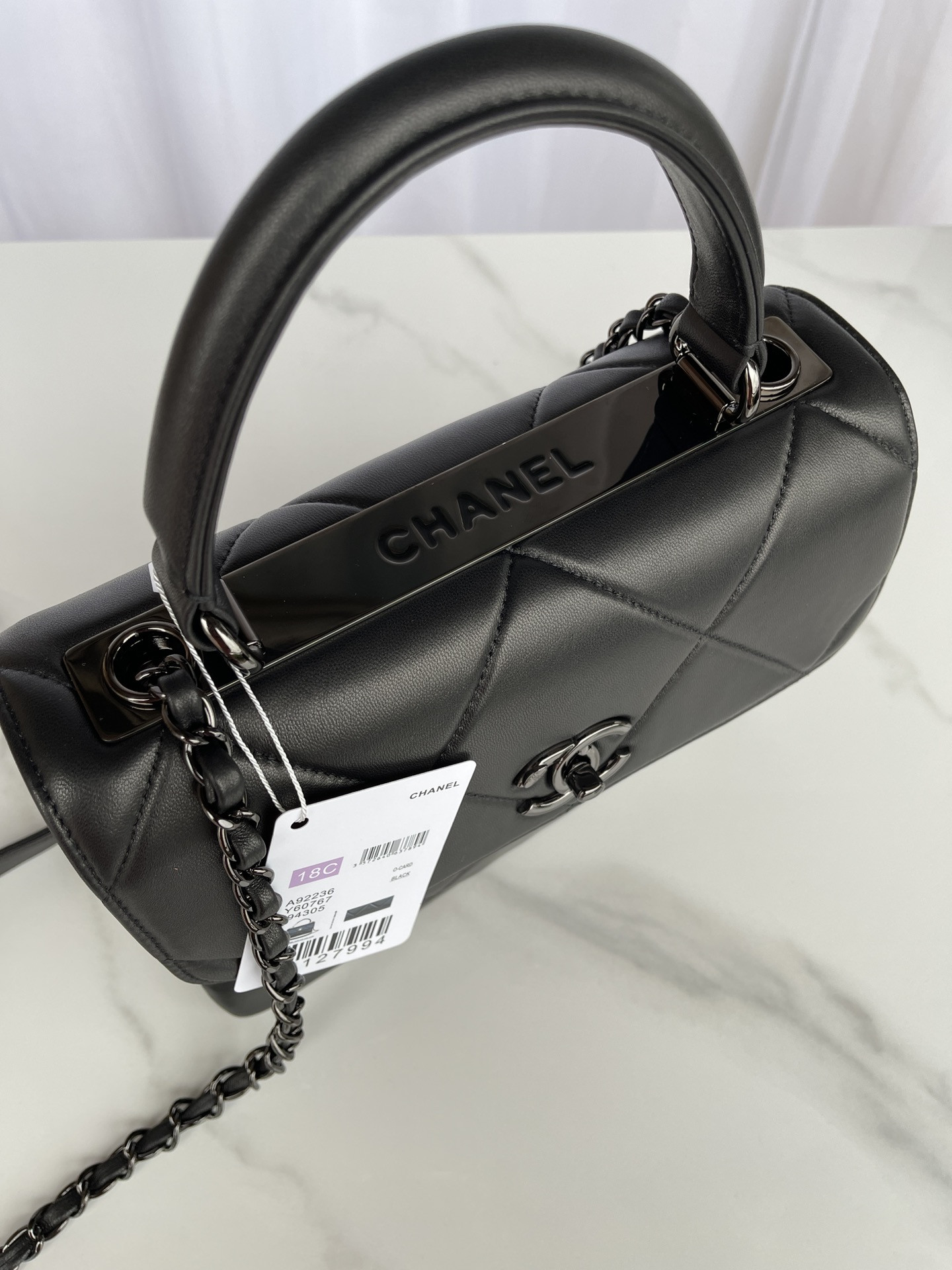 Ch**el FLAP BAG WITH TOP HANDLE 6.6 × 9.8 × 4.7 in