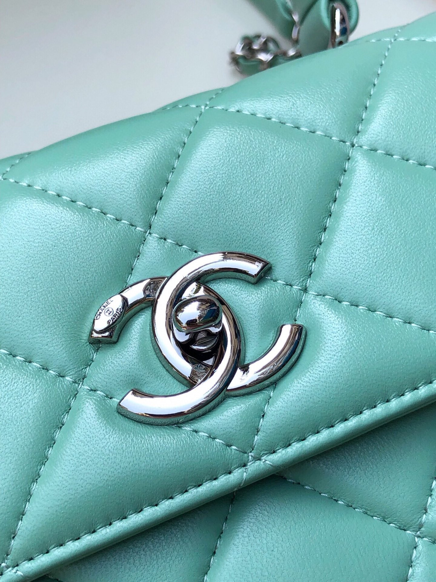 Ch**el FLAP BAG WITH TOP HANDLE 6.6 × 9.8 × 4.7 in