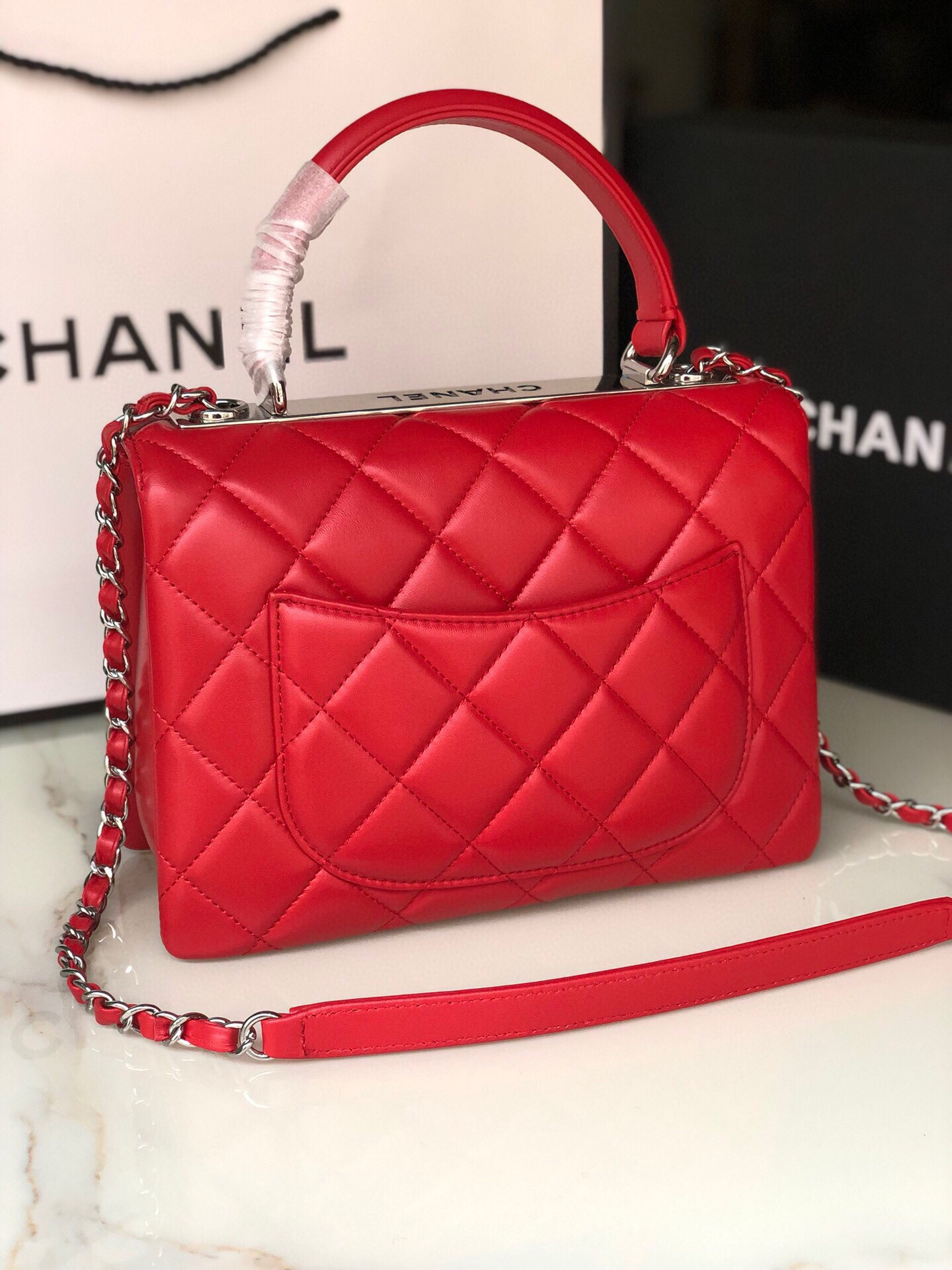 Ch**el FLAP BAG WITH TOP HANDLE 6.6 × 9.8 × 4.7 in