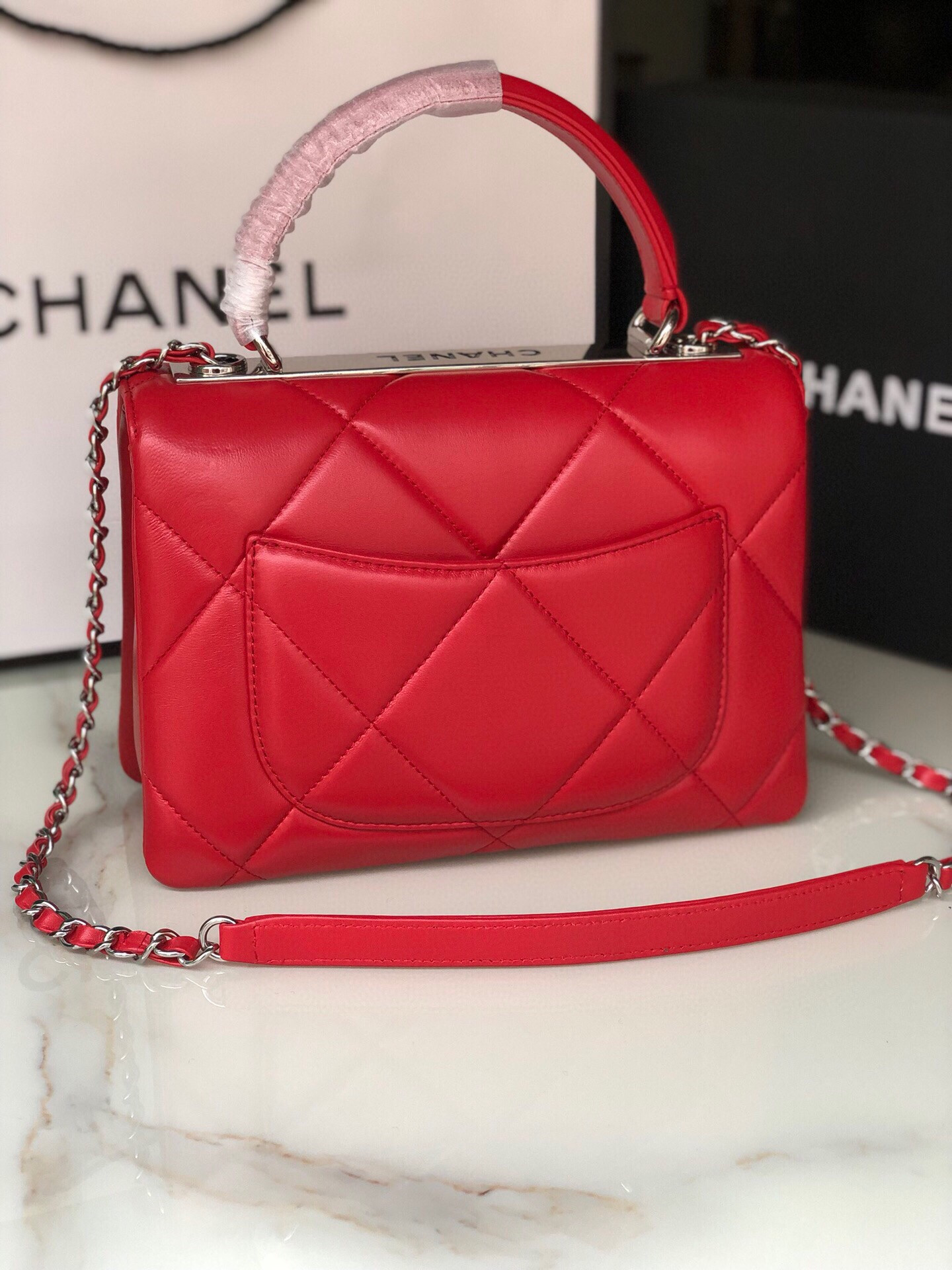 Ch**el FLAP BAG WITH TOP HANDLE 6.6 × 9.8 × 4.7 in