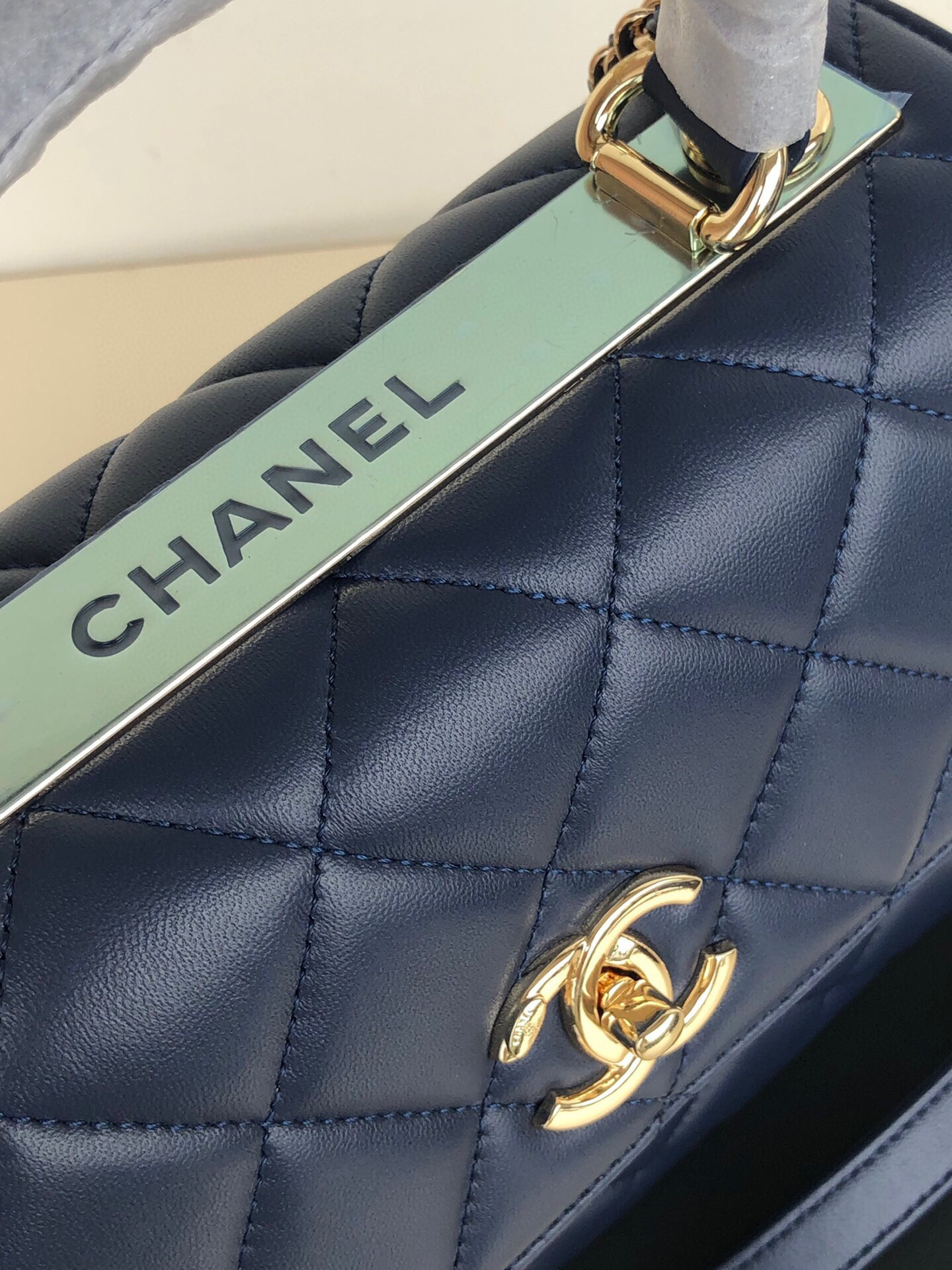 Ch**el FLAP BAG WITH TOP HANDLE 6.6 × 9.8 × 4.7 in