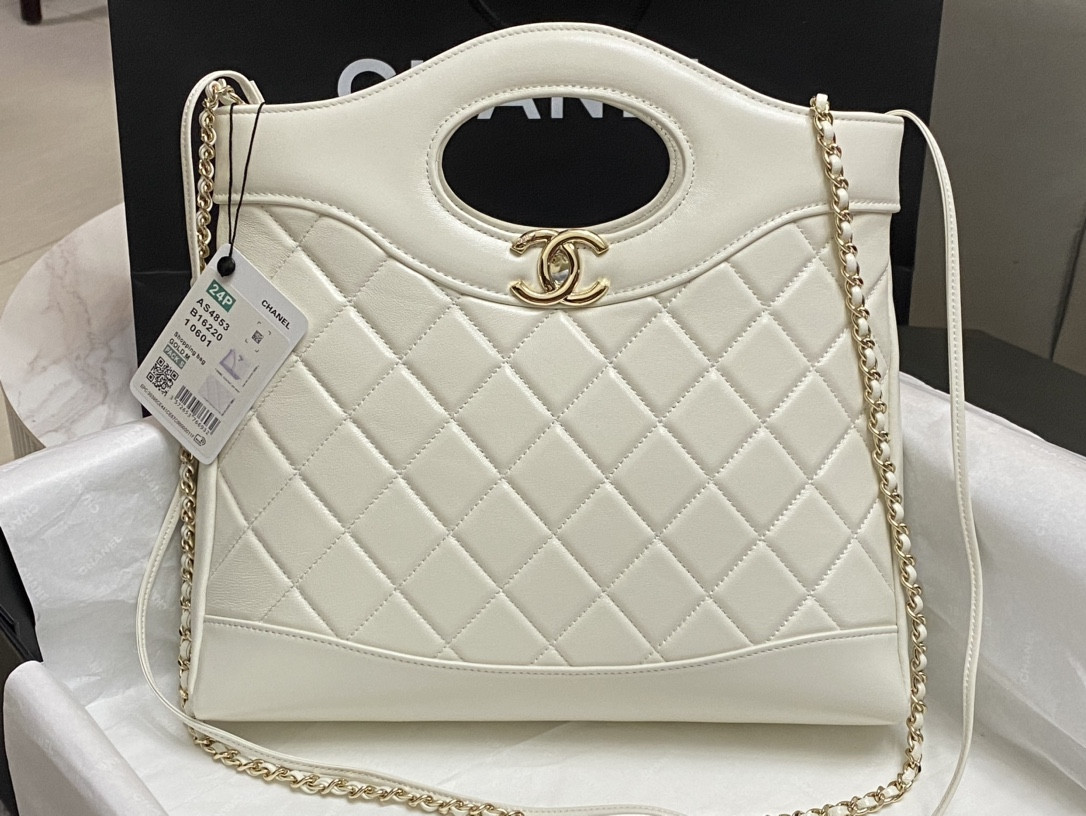 Ch**el SHOPPING BAG Shiny Lambskin & Gold-Tone Metal 11.7 × 11.3 × 3.5 in