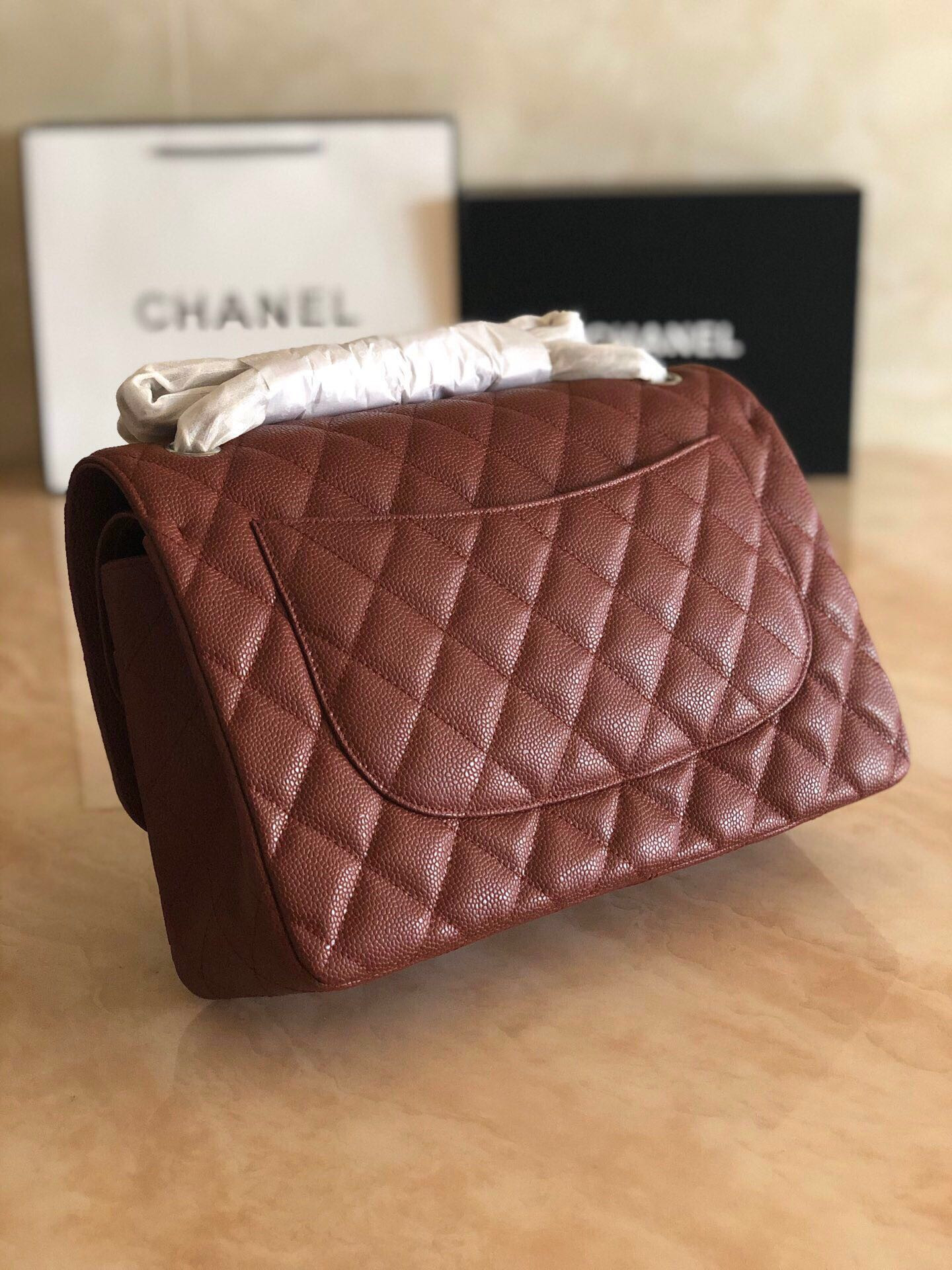 Ch**el Classic Flap Jumbo 30cm CF Silver Hardware 7.6 × 11.7 × 3.9 in