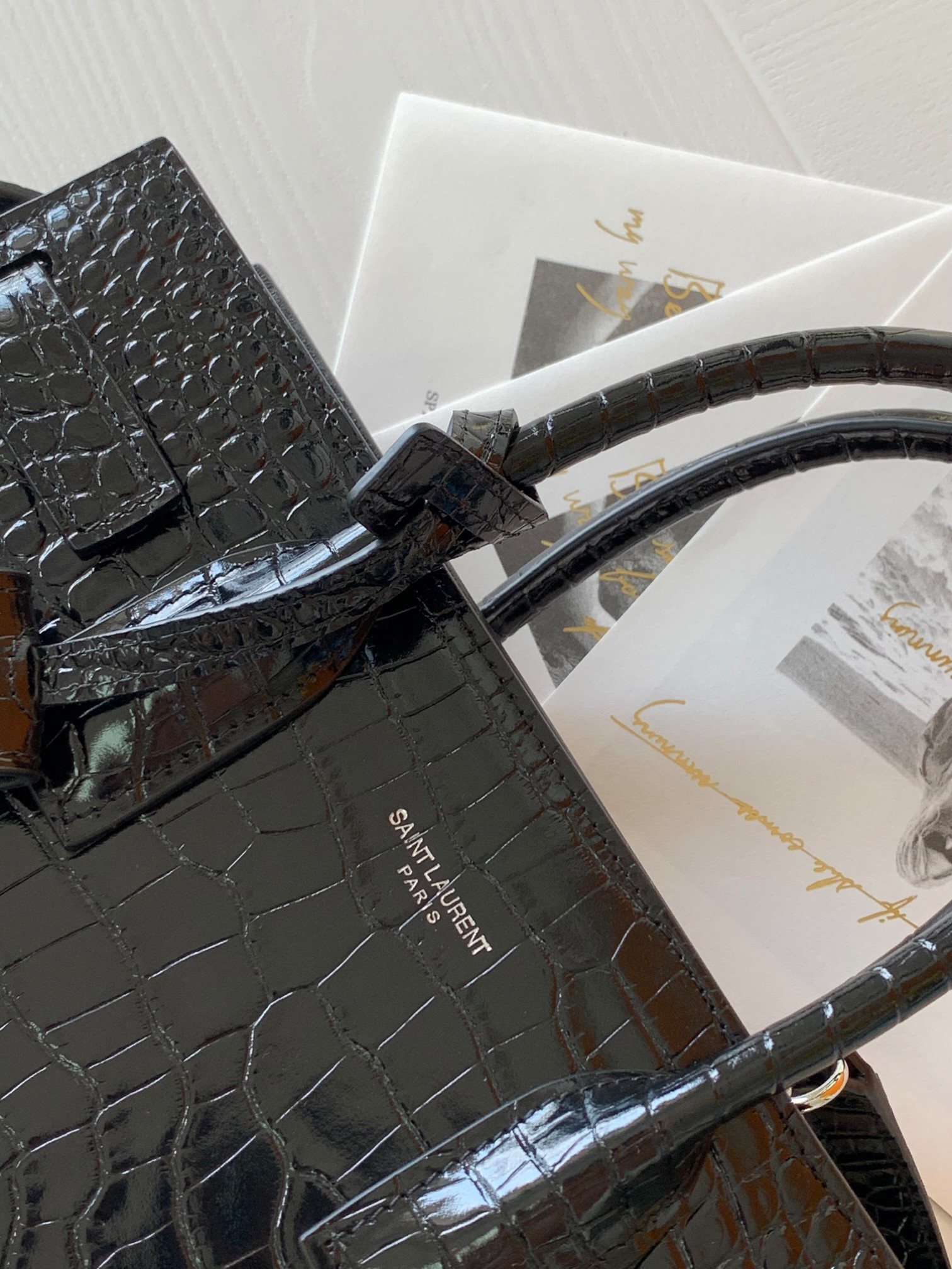 Y51 SAC DE JOUR IN EMBOSSED CROCODILE LEATHER - baby 26x13.5x12.5cm