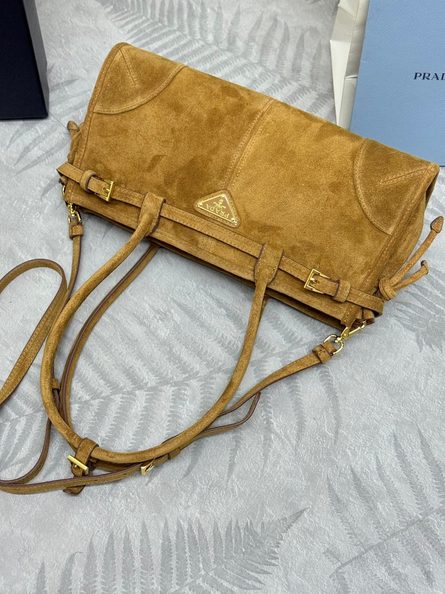 Pra*a Bonnie Medium Suede Handbag 32x15.5x12cm