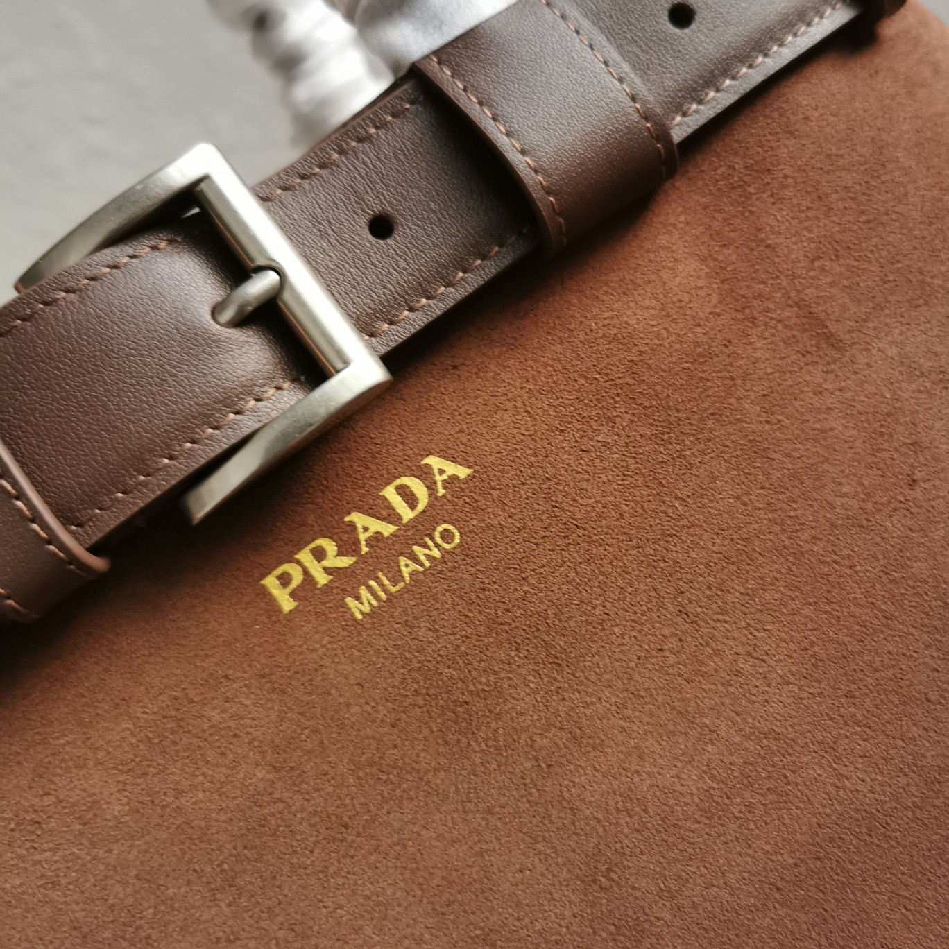 Pra*a Large Pra*a Buckle suede bag with belt  27.5x37.5x14cm