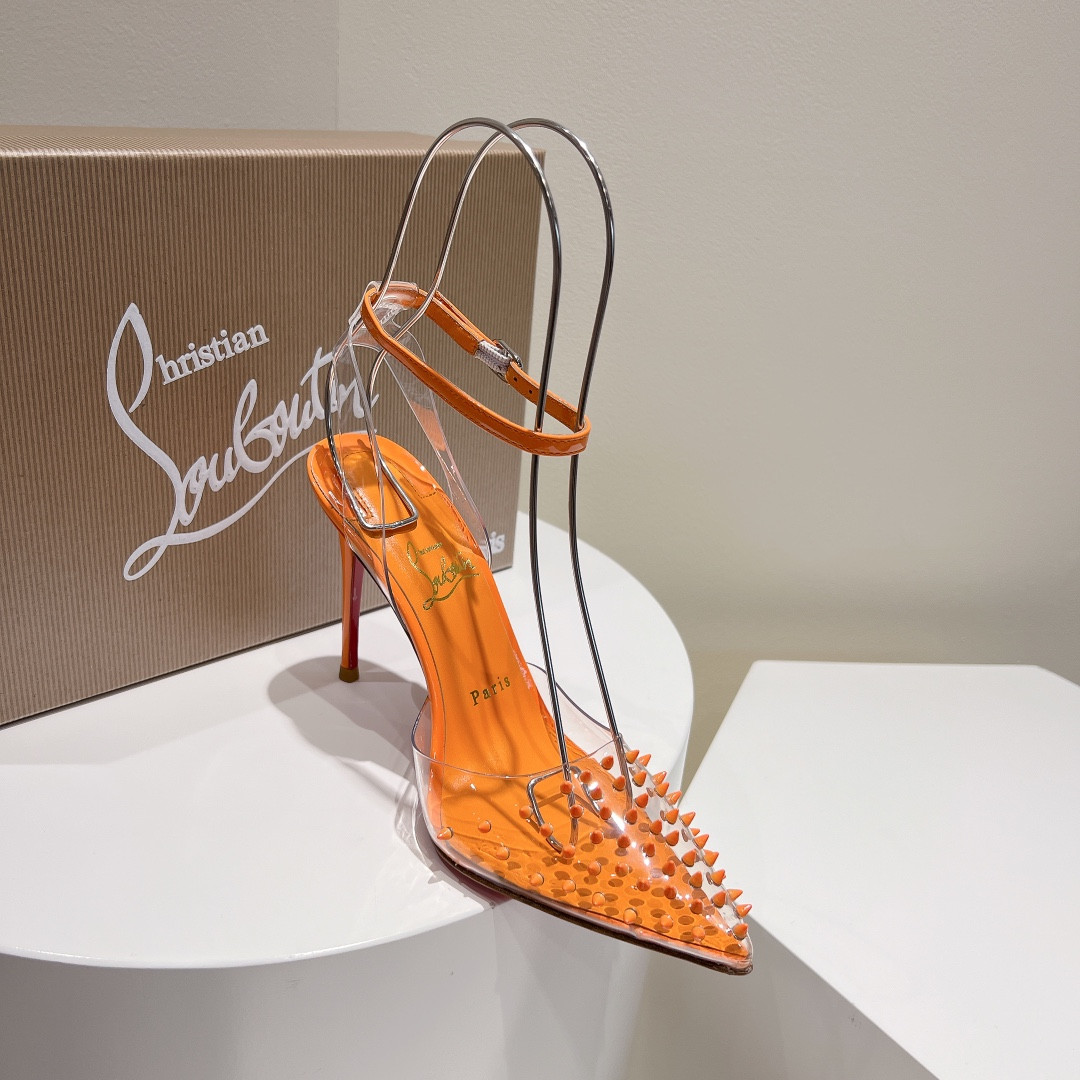 UA Chr1st1an Louboutin CL pointed toe high-heeled transparent studded sandals