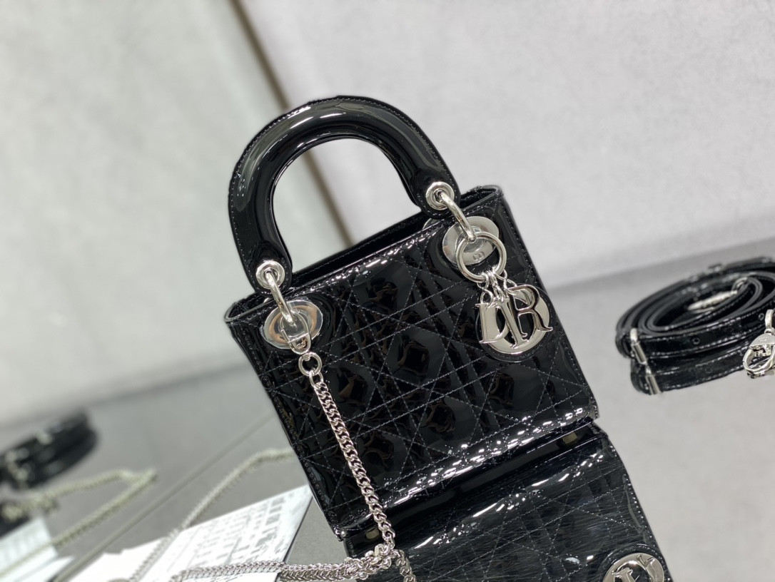 Mini Lady D10r Bag Patent Cannage Calfskin 17 x 15 x 7 cm