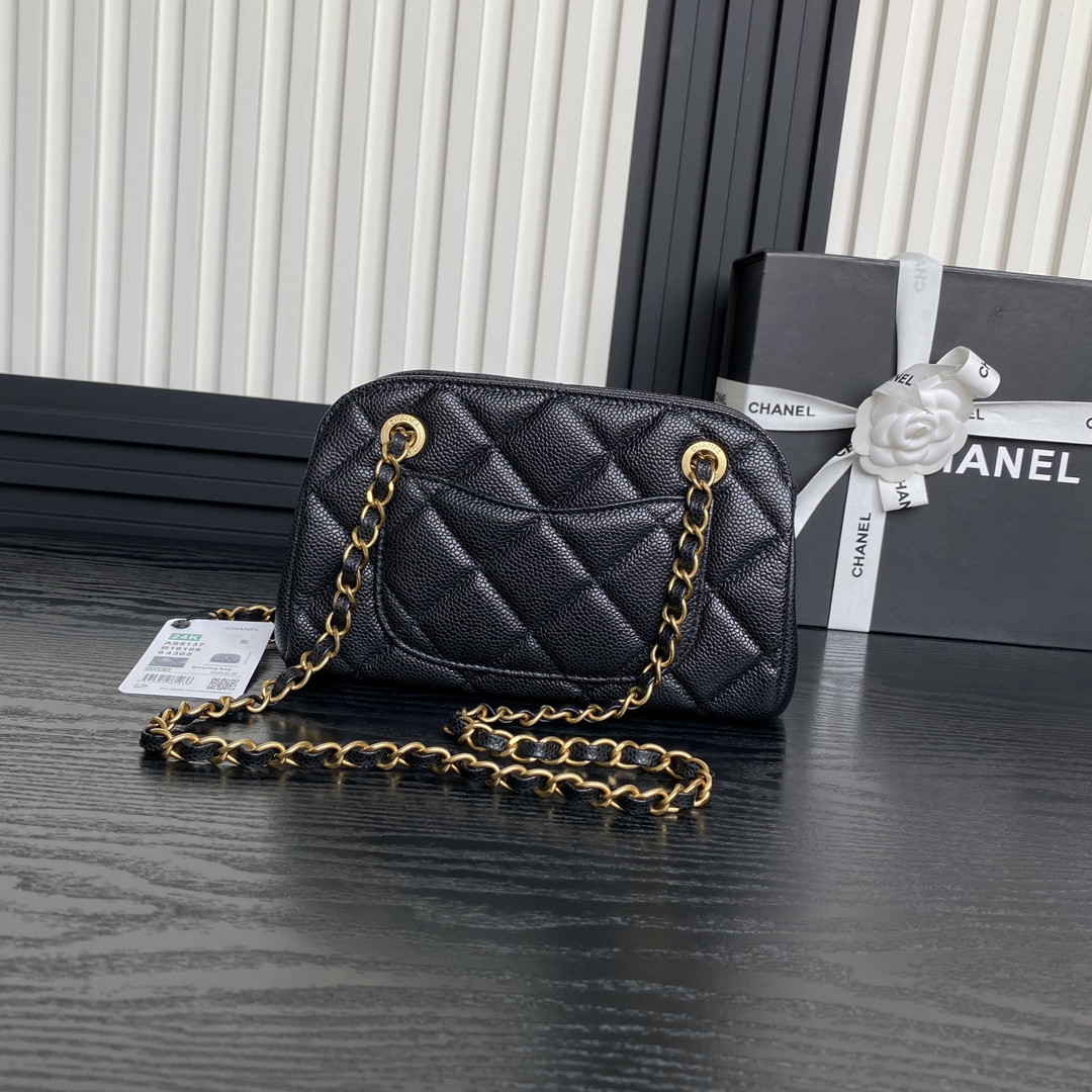 Ch**el Small Bowling Bag Grained Shiny Calfskin 14x22x9cm