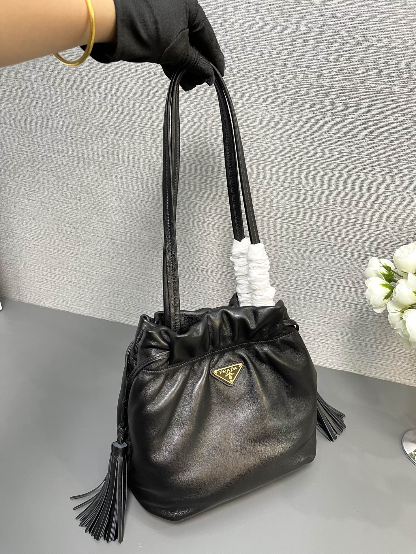 Pra*a Nappa Leather Shoulder Bag 24x25x11cm